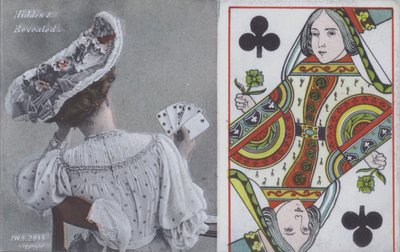 Woman with playing cards and the Queen of Clubs by English School