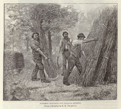 Woodmen Preparing for Charcoal Burning by English School