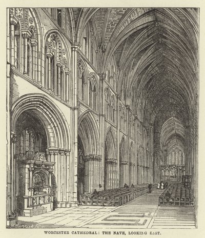 Worcester Cathedral, the nave, looking east by English School