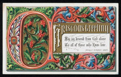 Words from an Anglo-Norman Carol, Christmas Greetings Card by English School