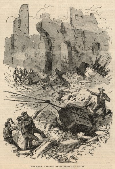 Workmen Hauling Safes from the Ruins by English School