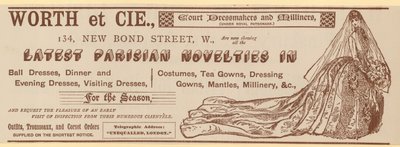 Worth et Cie, 134 New Bond Street, London, advertisement by English School