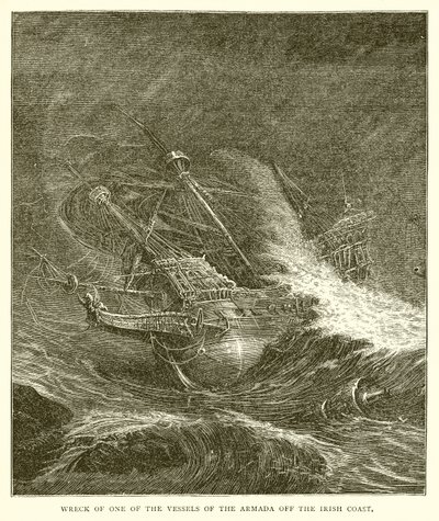 Wreck of One of the Vessels of the Armada Off the Irish Coast by English School