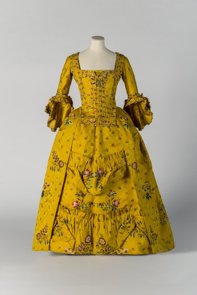 Yellow brocaded open robe and petticoat, c.1750 by English School