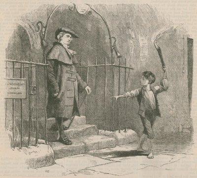 Young Boy Leading a Gentleman by Torch Light by English School
