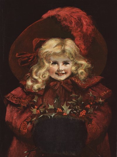 Young girl wearing a red coat and bonnet by English School