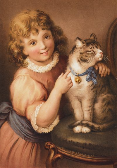 Young girl with a cat by English School