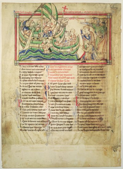 Thomas a Becket Landing at Sandwich and Blessing the Water, from the Becket Leaves, c.1220-40 by English School