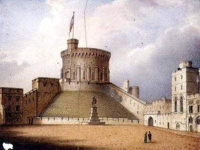 Worcester plaque depicting the Round Tower, Windsor Castle, one of a pair, c.1830-40 by Enoch Doe