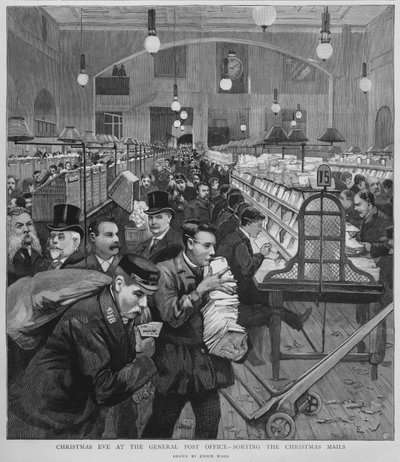 Sorting the Christmas mail at the General Post Office, London, Christmas Eve by Enoch Ward