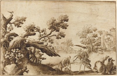 Death and the Woodman in a Coastal Landscape with Ruins by Ercole Bazicaluva