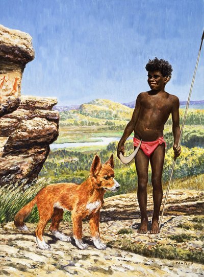 Aborigine Boy with Dingo by Eric Tansley