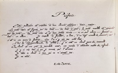 Manuscript Preface Page of Sheet Music with Drawings by Erik Satie