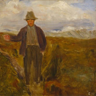 Man with the Mountain Smiubelgen and Rondane in the Back by Erik Theodor Werenskiold