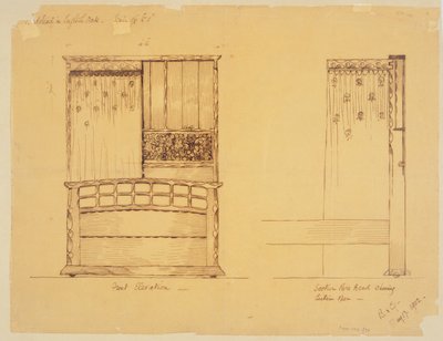 Design for a bedstead in English oak, 1902 by Ernest Barnsley