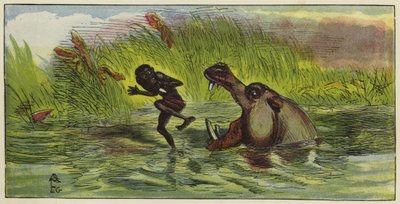 Ashanti Man Being Menaced by a Hippopotamus by Ernest Henry Griset