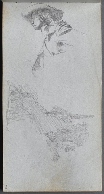 Sketchbook, page 27: Detail Study for (detail) "On a Terrace" and Landscape Study by Ernest Meissonier