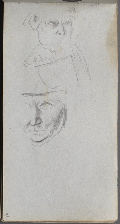 Sketchbook, page 47: Studies of Three Faces by Jean Louis Ernest Meissonier