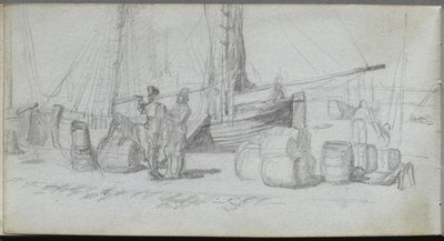 Sketchbook, Page 50: Boats, Figures, Cargo on a Beach by Jean Louis Ernest Meissonier