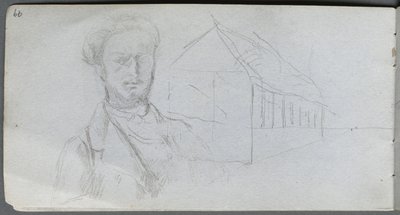 Sketchbook, page 99: Study of Figure, Building by Ernest Meissonier