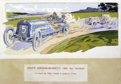 Racing: the Gordon Bennett Cup in 1904 - drawing by Ernest Montaut (1878-1909) by Ernest Montaut