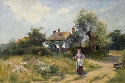 Landscape with Cottage Woman, late 19th-20th century by Ernest Walbourn