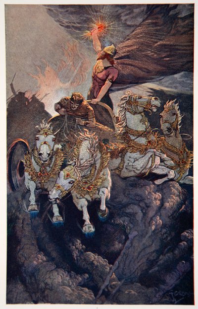Merodach sets forth to attack Tiamat, 1915 by Ernest Wellcousins
