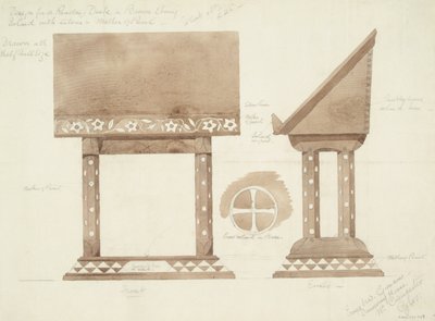Design for Reading Desk in Brown Ebony, inlaid with Silver and Mother of Pearl by Ernest William Gimson