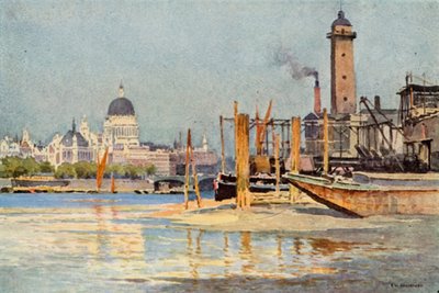 The Thames from below Waterloo Bridge by Ernest William Haslehust