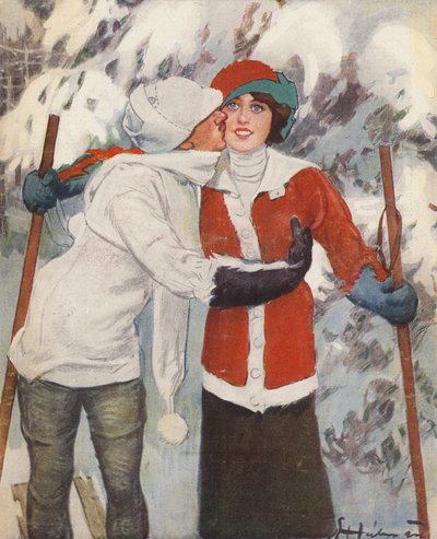 Couple Skiing in Winter by Ernst (after) Heilemann