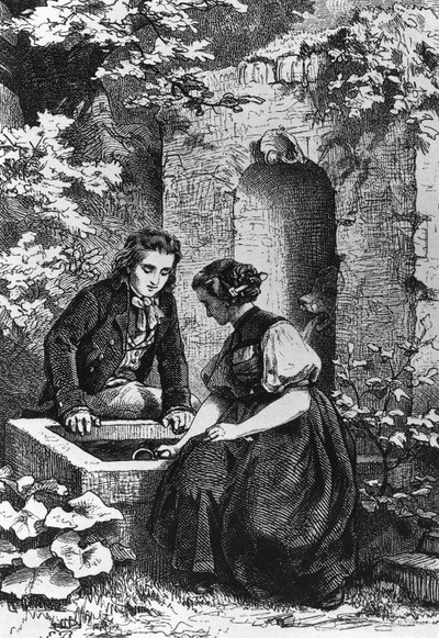 Hermann and Dorothy at fountain, illustration for Hermann and Dorothea, idyll by Johann Wolfgang von Goethe by Ernst Bosch