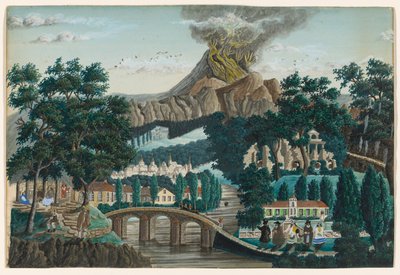 Landscape with Erupting Volcano, Bridge and Wedding Party by Ernst Damitz