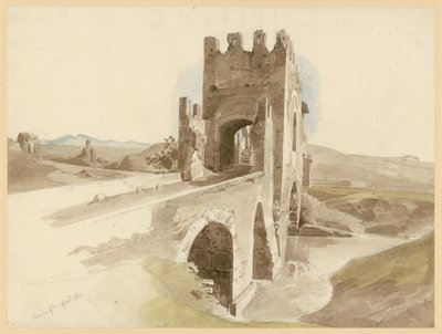 The Campagna with Stone Tiber Bridge near Rome by Ernst Fries