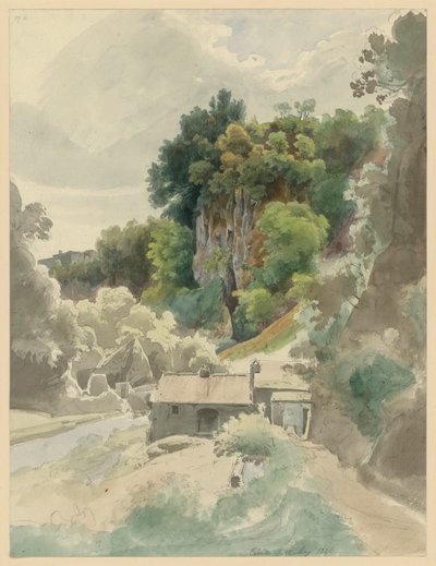 Rock and River Valley with Building near Civita Castellana by Ernst Fries