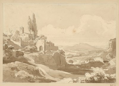 Landscape in the Alban Hills, on the Hill to the Left a Gate and a Church by Ernst Fries