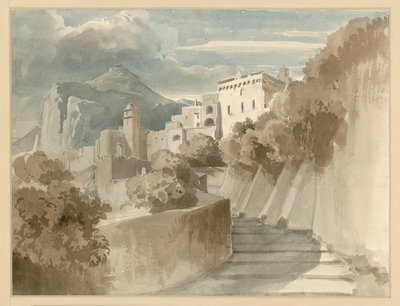 Motif from Subiaco. Group of Houses and Stairs, a Mountain in the Background by Ernst Fries