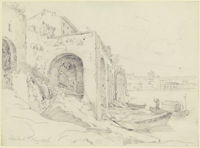 Tiber Bank in Rome with the Ferry at Farnesina by Ernst Fries