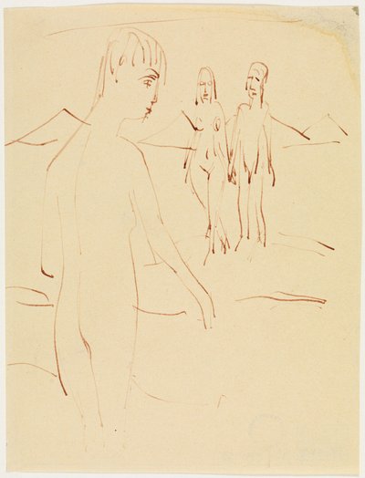 Three Standing Nudes Outdoors by Ernst Ludwig Kirchner
