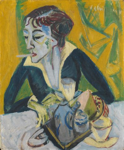 Erna with Cigarette (Erna Portrait in Blue) by Ernst Ludwig Kirchner
