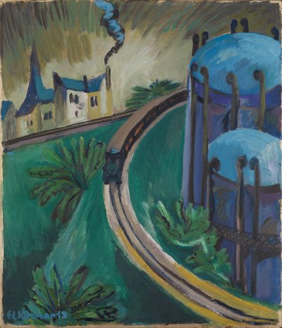 Gas Tank and Suburban Train by Ernst Ludwig Kirchner