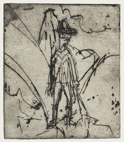 Shepherd in Front of the Mountain/House with Goats - Stafelalp by Ernst Ludwig Kirchner