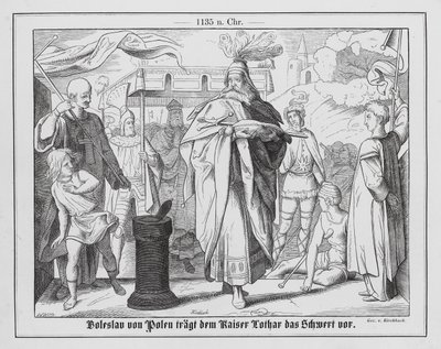 Duke Boleslaw III of Poland carrying the imperial sword at the Congress of Merseburg with the Holy Roman Emperor by Ernst Sigmund Kirchbach