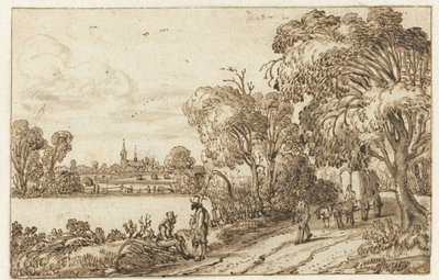 Landscape with road between fields and forest by Esaias van de Velde (possibly)