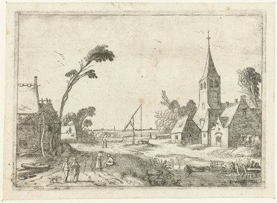 Village Scene with Farms, Church, and Well by Esaias van de Velde