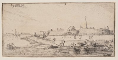 Fishermen in Rowboats Before a Walled Town, from Landscapes by Esaias van de Velde