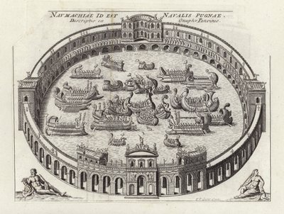 Naval Battle Inside a Roman Arena by Etienne (after) Duperac