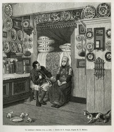 An Interior in Marken (Netherlands) (engraving after a drawing by E. Ronjat, to illustrate the story of the Netherlands by Charles de Coster, 1878) by Etienne Antoine Eugene Ronjat