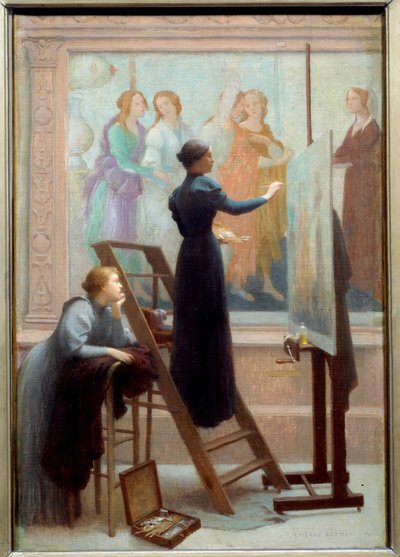 Au Louvre (two women copying the fresco by Botticelli) by Etienne Azambre