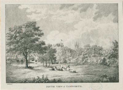 Tamworth - Distant View from South: lithographed, nd [1796-1865] by Etienne Bruno Hamel