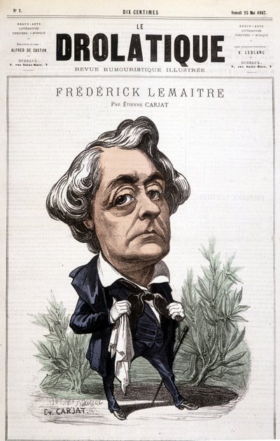 The Drolatic, Frédérick Lemaitre (1800/1876), famous actor for his dramatic roles, close to Victor Hugo. Caricature by Carjat. by Etienne Carjat